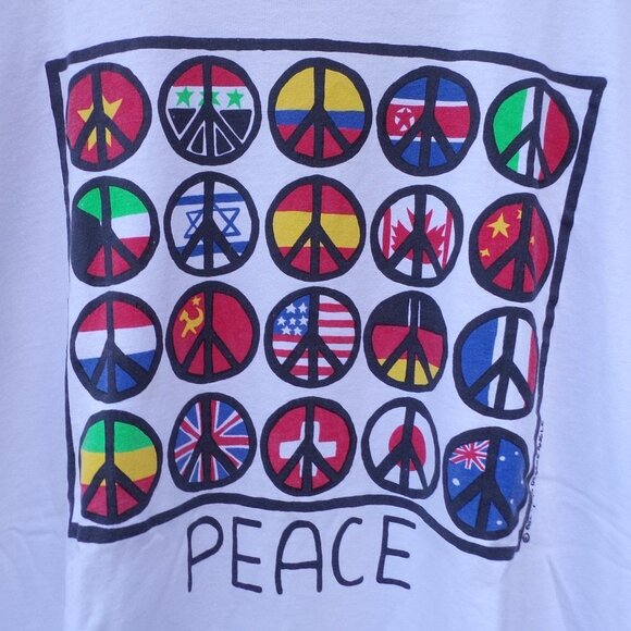 Vintage Men's XL Single Stitch Made in USA Flags Peace Graphic Cotton T Shirt. - Picture 2 of 11